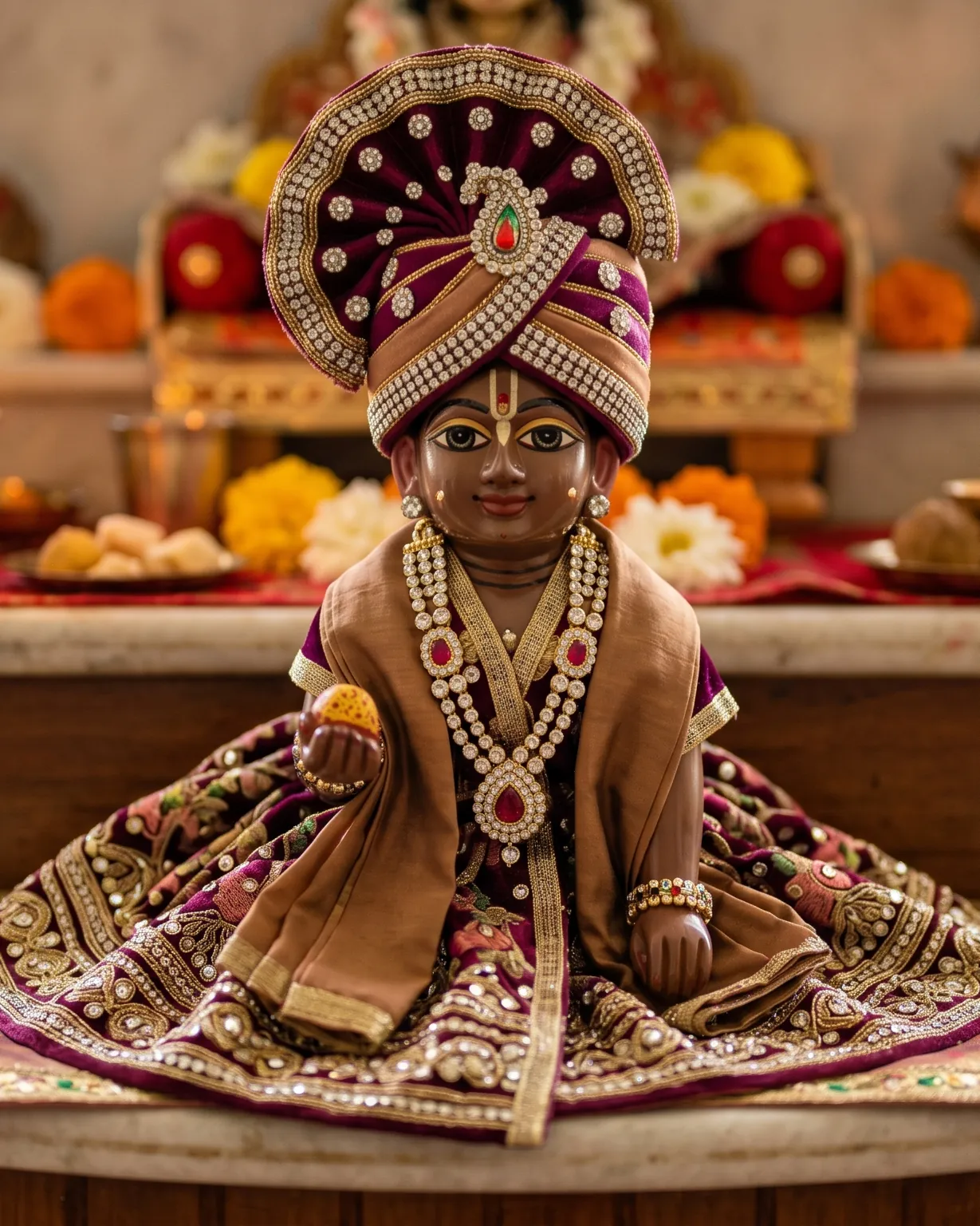 Laddu Gopal dressed and adorned for daily seva