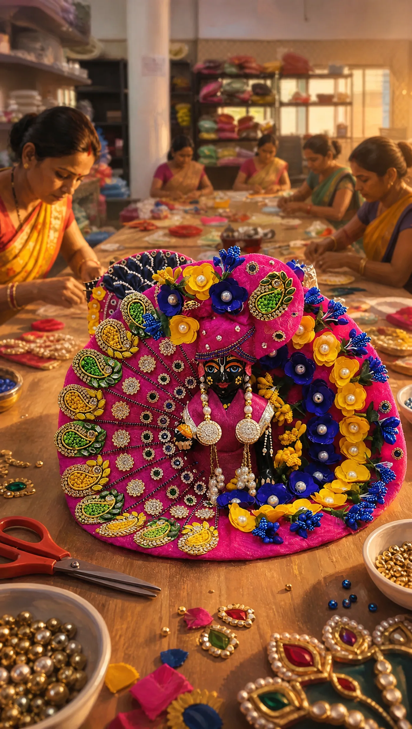 An artisan placing the final details on a piece in the workshop